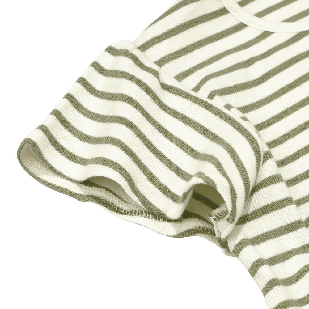 子供服 女の子 リボン付き ボーダー柄 Tシャツ グリーン(08) デザインポイント2