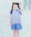 子供服 女の子 リボン付き ボーダー柄 Tシャツ ブルー杢(62) モデル画像アップ
