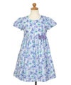 子供服 女の子 日本製 綿100％ 花柄 リボン付き ワンピース ブルー(61) トルソー正面