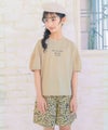 子供服 女の子 綿100％ 5分袖 ロゴプリント Tシャツ ベージュ(51) モデル画像アップ