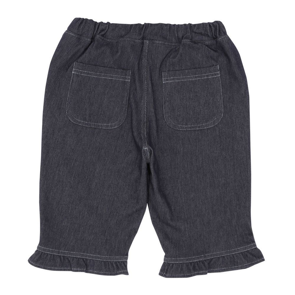 ベビー服 女の子 デニムニット リボン付き ショートパンツ ネイビー(06) 背面 カプリパンツ