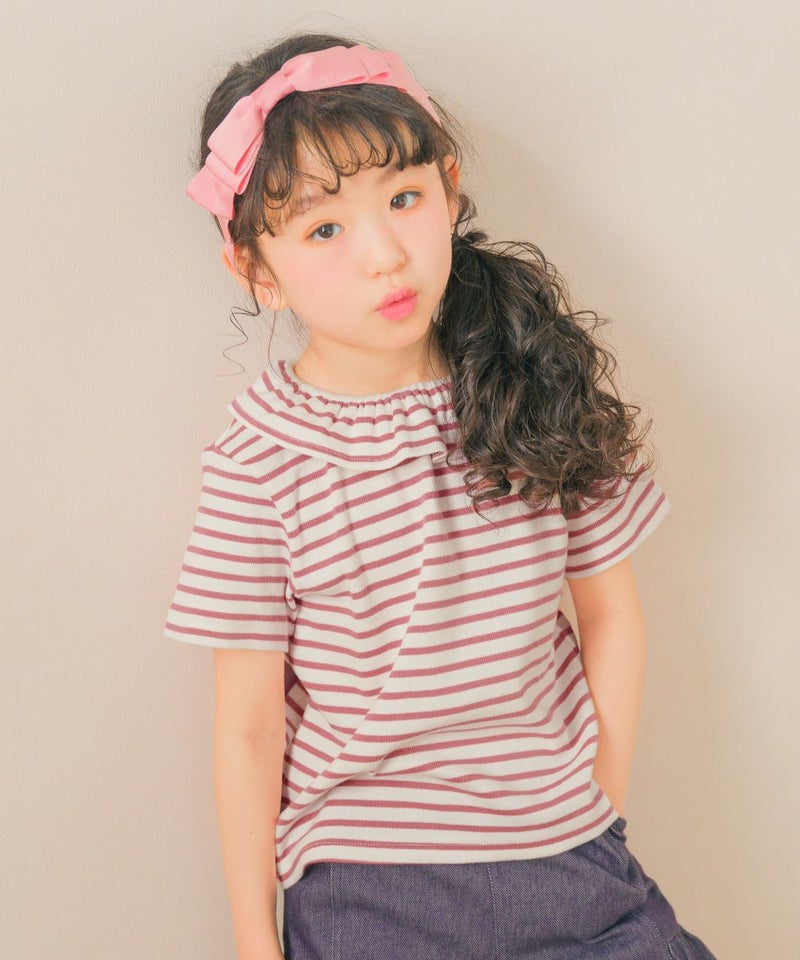 綿100%お花プリントリボンモチーフ付きTシャツ