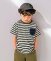 ベビー服 男の子 ポケット付 ロゴ ボーダー Tシャツ 白×グレー(19) モデル画像1
