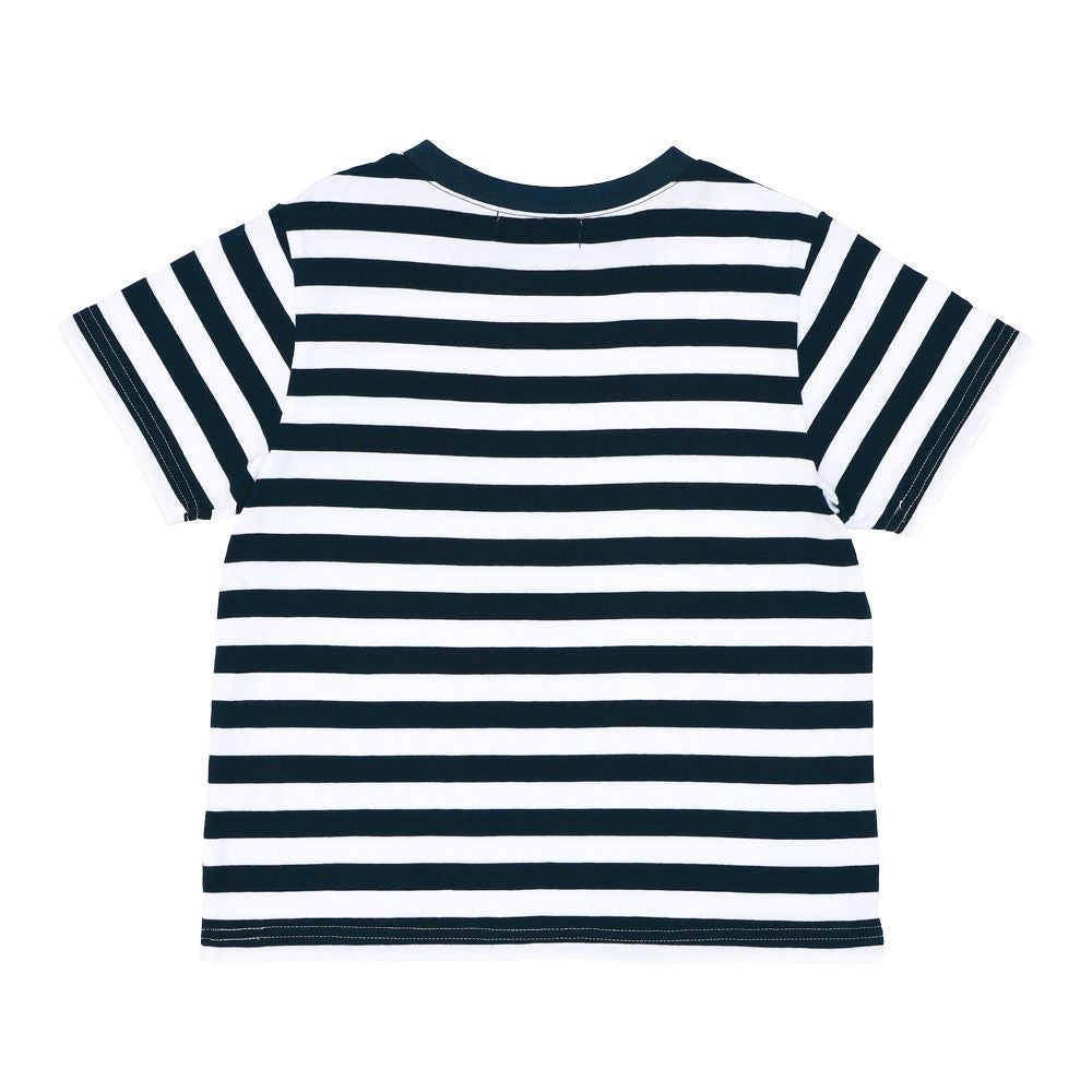 ベビー服 男の子 ポケット付 ロゴ ボーダー Tシャツ ホワイト×ネイビー(17) 背面
