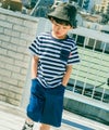 ベビー服 男の子 ポケット付 ロゴ ボーダー Tシャツ ホワイト×ネイビー(17) モデル画像1