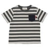 ベビー服 男の子 ポケット付 ロゴ ボーダー Tシャツ チャコールグレー×杢ｸﾞﾚｰ（94） 正面
