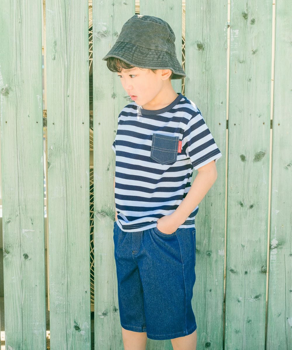 ベビー服 男の子 インディゴ染め ウエストゴム デニム ネイビー(06) モデル画像1