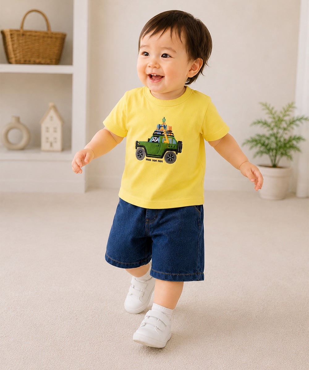 ベビー服 男の子 インディゴ染め ウエストゴム デニム ネイビー(06) モデル画像1