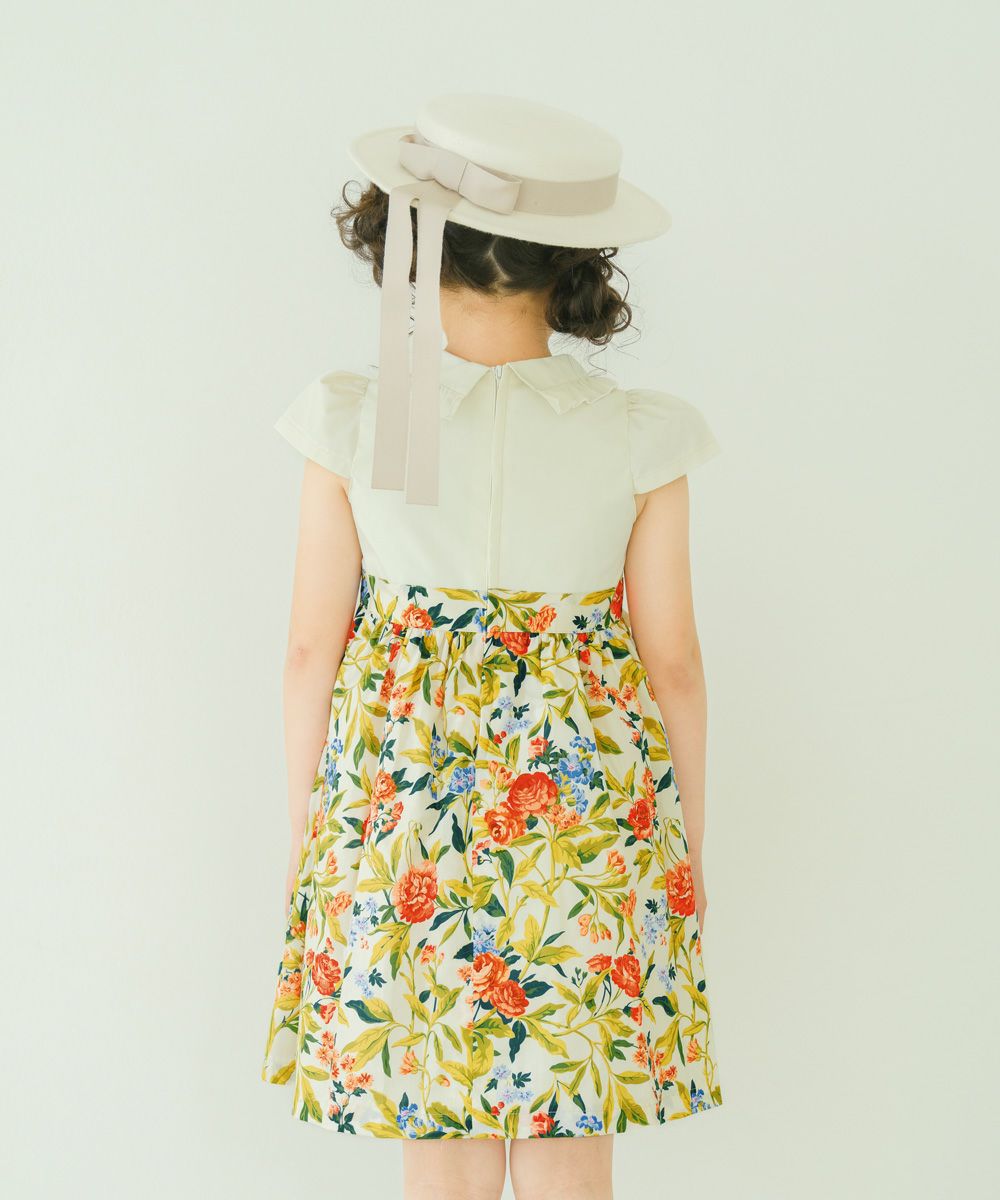 子供服 女の子 日本製 リバティプリント使用 フリル襟 ワンピース アイボリー(12) 