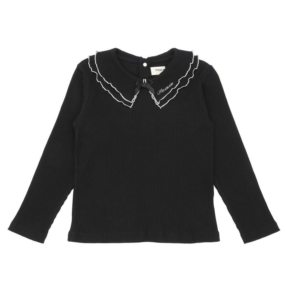 子供服 女の子 【TIME SALE】フリル襟 リブ Tシャツ ブラック(00) 正面