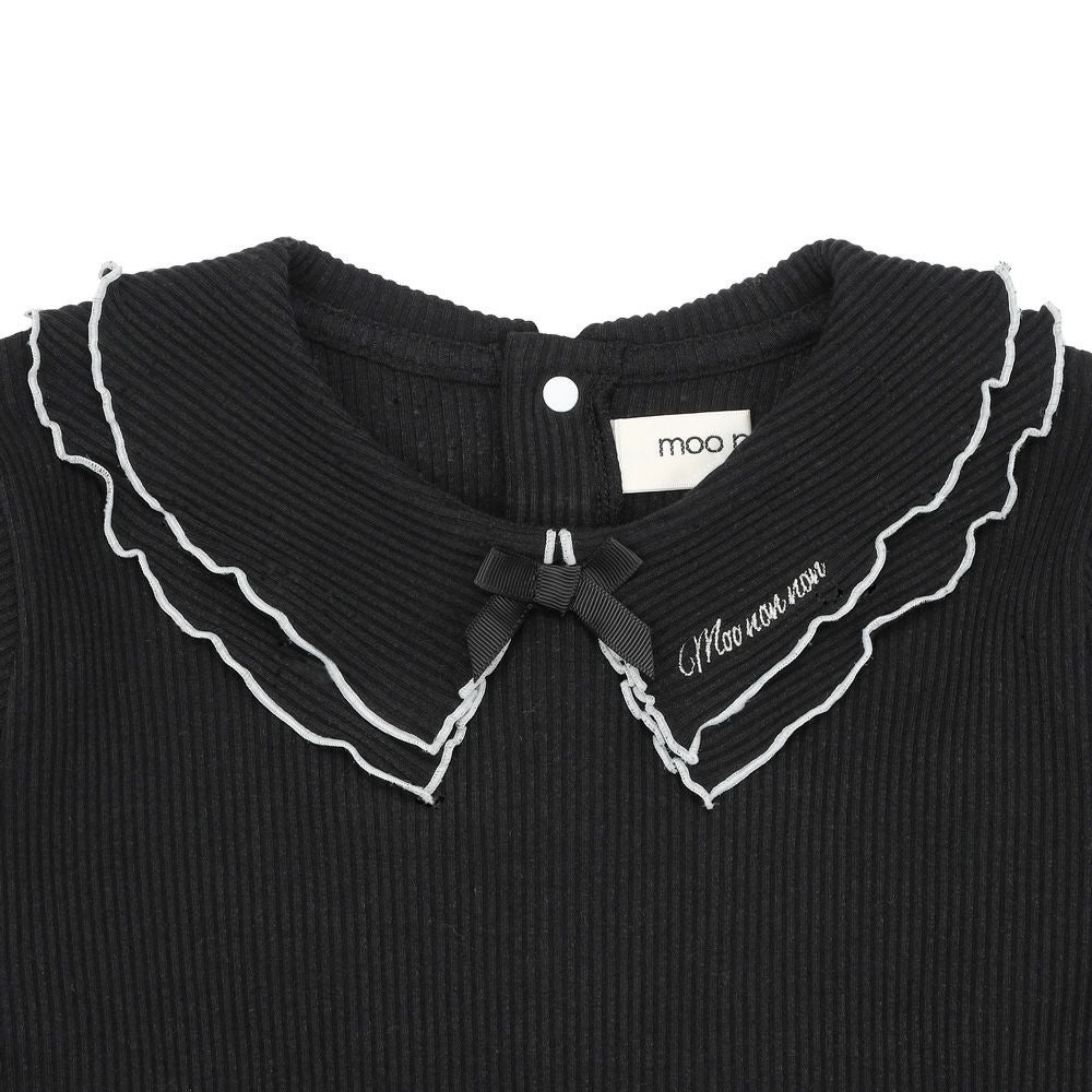 子供服 女の子 【TIME SALE】フリル襟 リブ Tシャツ ブラック(00) デザインポイント1