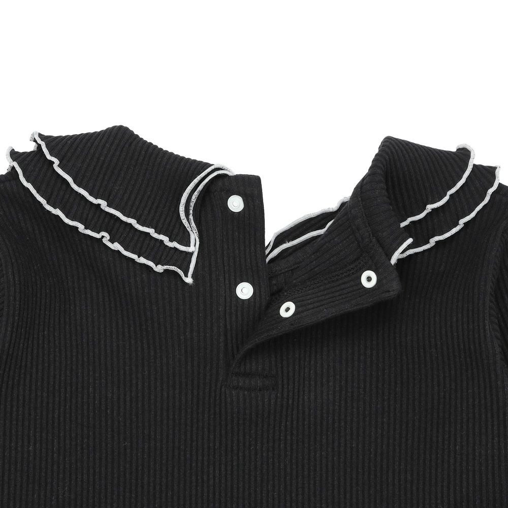 子供服 女の子 【TIME SALE】フリル襟 リブ Tシャツ ブラック(00) デザインポイント2