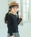 子供服 女の子 こども服 キッズ リブ フリル メロウ リボン ブランドロゴ 襟付き ブラック(00) モデル画像全身