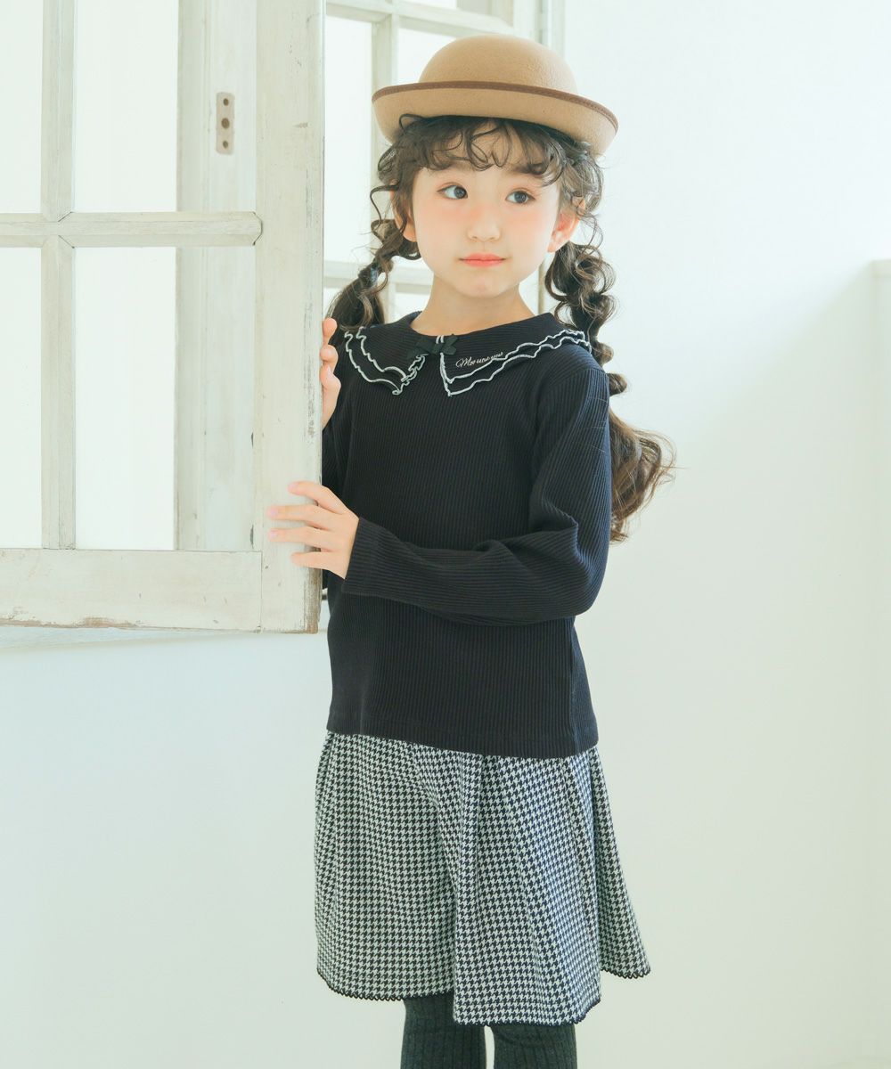 子供服 女の子 【TIME SALE】フリル襟 リブ Tシャツ ブラック(00) モデル画像2