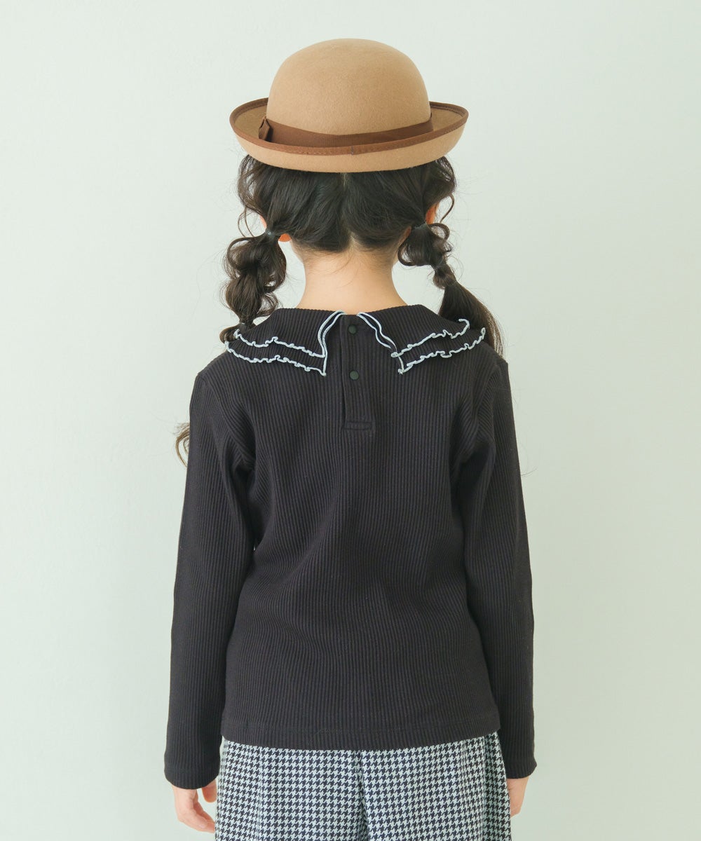 子供服 女の子 こども服 キッズ リブ フリル メロウ リボン ブランドロゴ 襟付き ブラック(00) モデル画像3