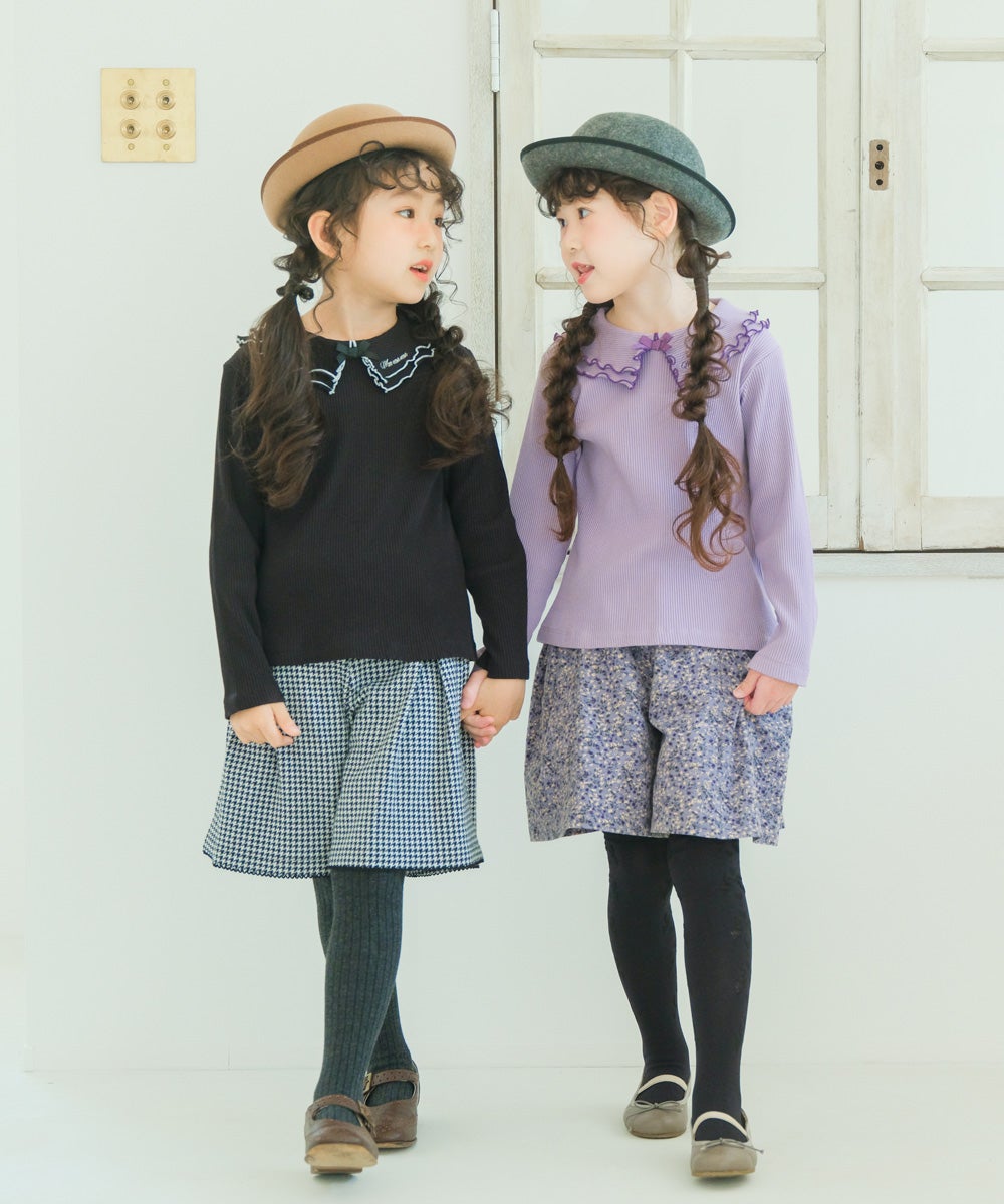 子供服 女の子 こども服 キッズ リブ フリル メロウ リボン ブランドロゴ 襟付き ブラック(00) モデル画像4