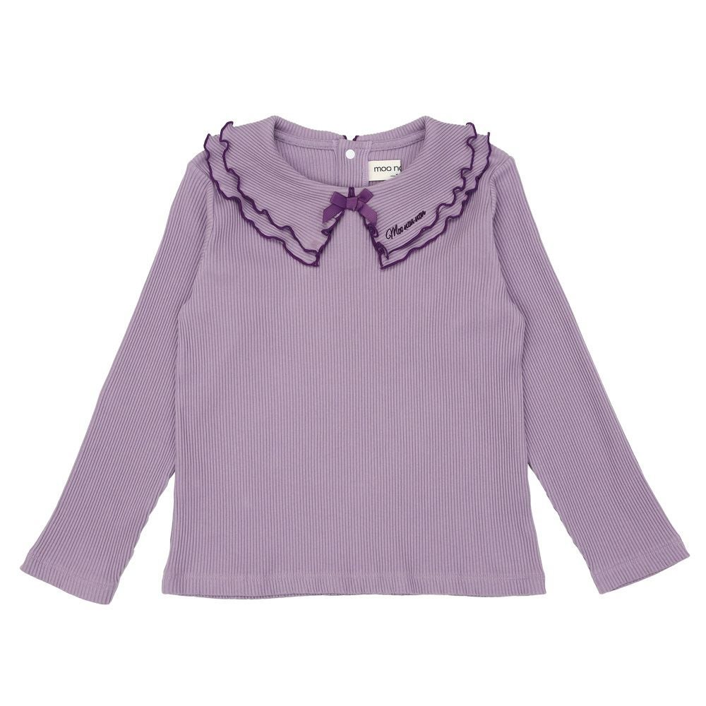 子供服 女の子 【TIME SALE】フリル襟 リブ Tシャツ パープル(91) 正面