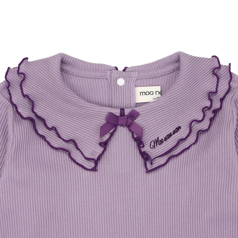 子供服 女の子 【TIME SALE】フリル襟 リブ Tシャツ パープル(91) デザインポイント1