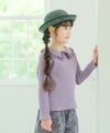 子供服 女の子 【TIME SALE】フリル襟 リブ Tシャツ パープル(91) モデル画像全身