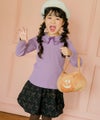 子供服 女の子 こども服 キッズ リブ フリル メロウ リボン ブランドロゴ 襟付き パープル(91) モデル画像全身