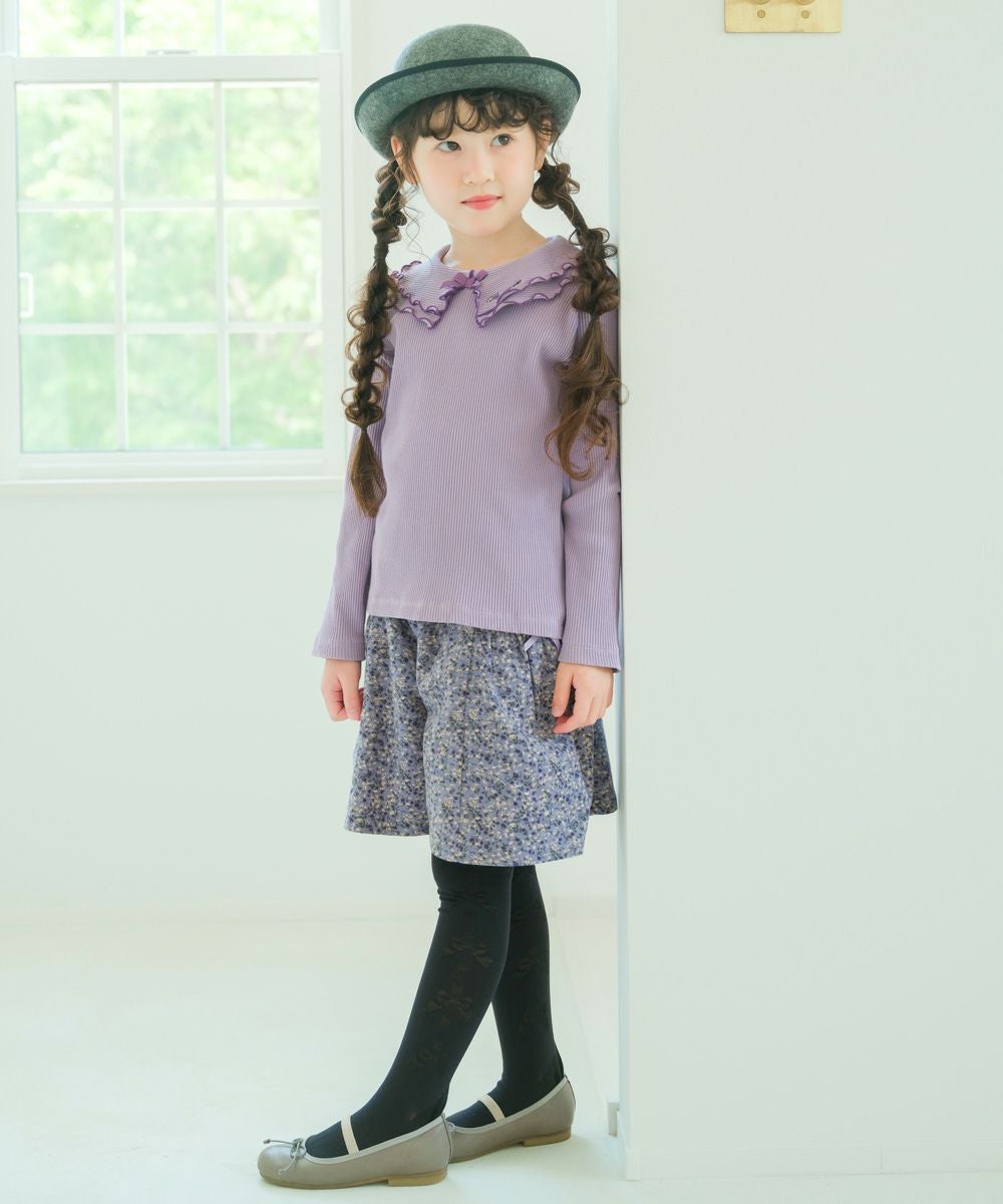 子供服 女の子 【TIME SALE】フリル襟 リブ Tシャツ パープル(91) モデル画像2