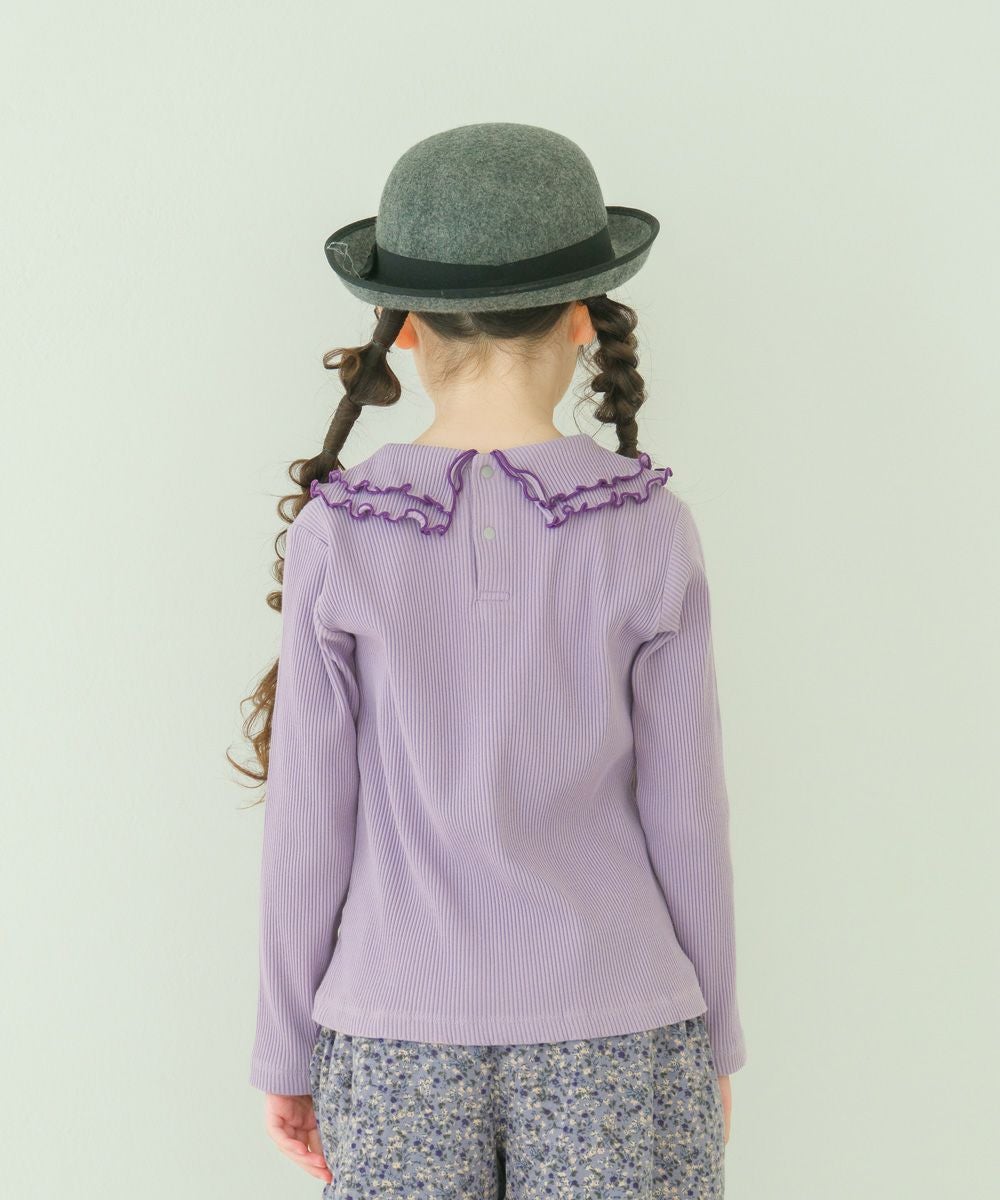 子供服 女の子 【TIME SALE】フリル襟 リブ Tシャツ パープル(91) モデル画像3