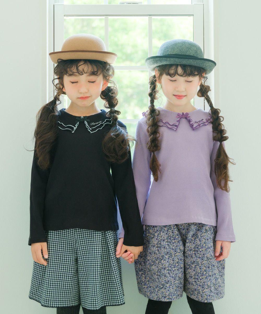 子供服 女の子 【TIME SALE】フリル襟 リブ Tシャツ パープル(91) モデル画像4