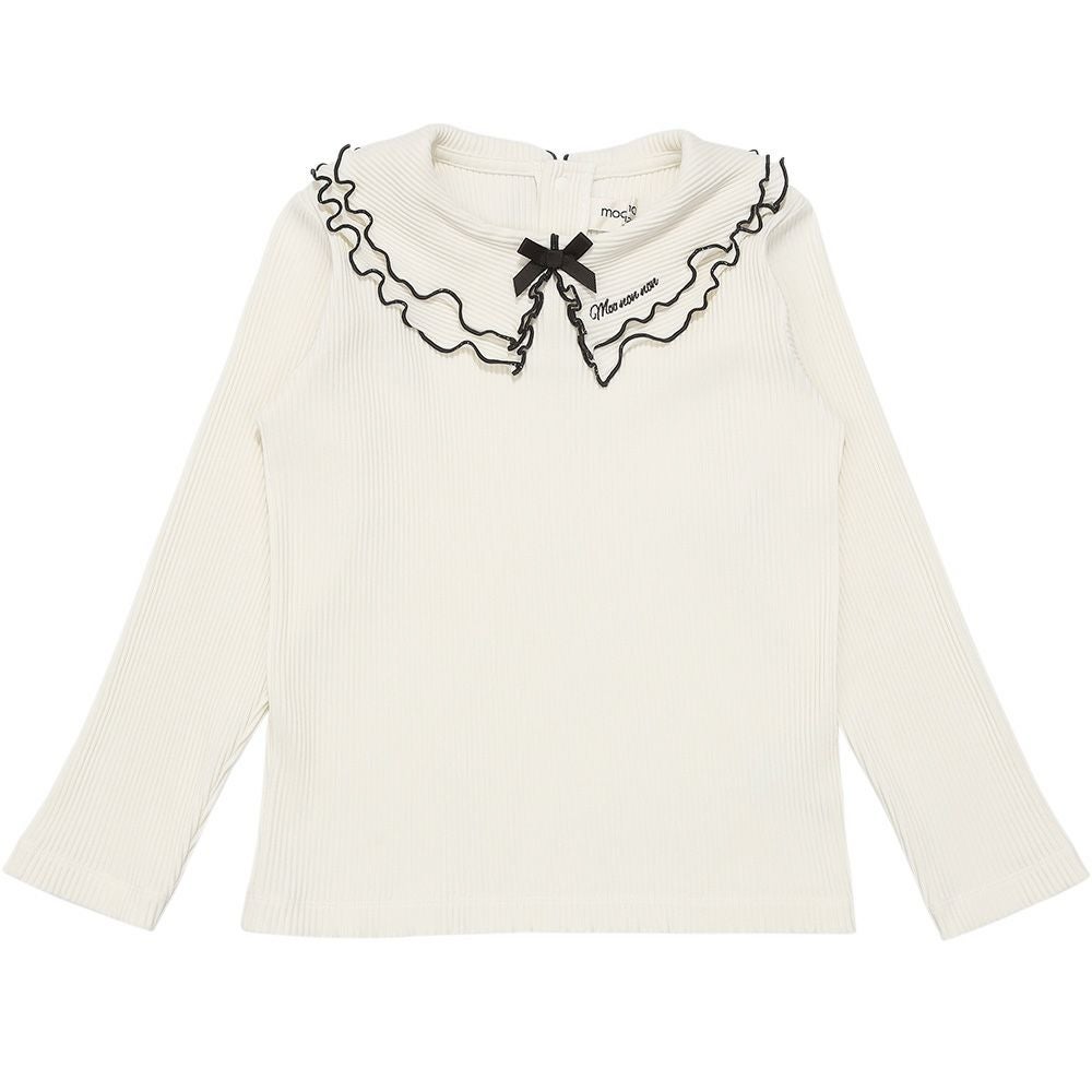 子供服 女の子 【TIME SALE】フリル襟 リブ Tシャツ オフホワイト(11) 正面