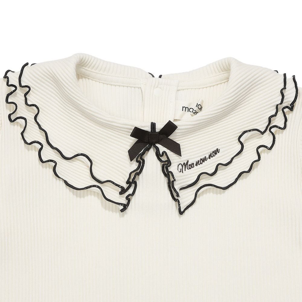 子供服 女の子 【TIME SALE】フリル襟 リブ Tシャツ オフホワイト(11) デザインポイント1