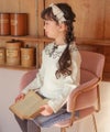 子供服 女の子 【TIME SALE】フリル襟 リブ Tシャツ オフホワイト(11) モデル画像1
