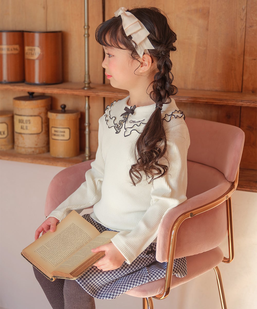 子供服 女の子 こども服 キッズ リブ フリル メロウ リボン ブランドロゴ 襟付き オフホワイト(11) モデル画像1