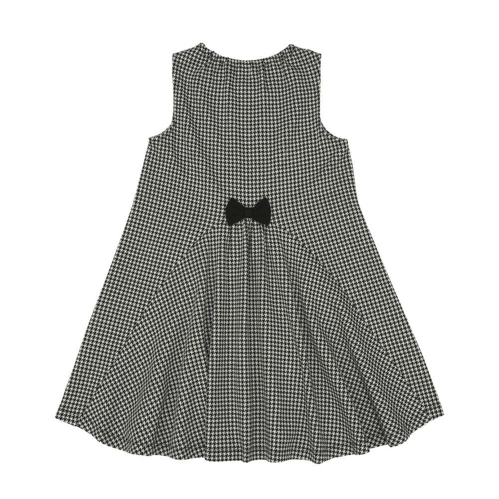 ベビー服 女の子 千鳥格子 後ろリボン付き ワンピース ホワイト×ブラック(10) 背面