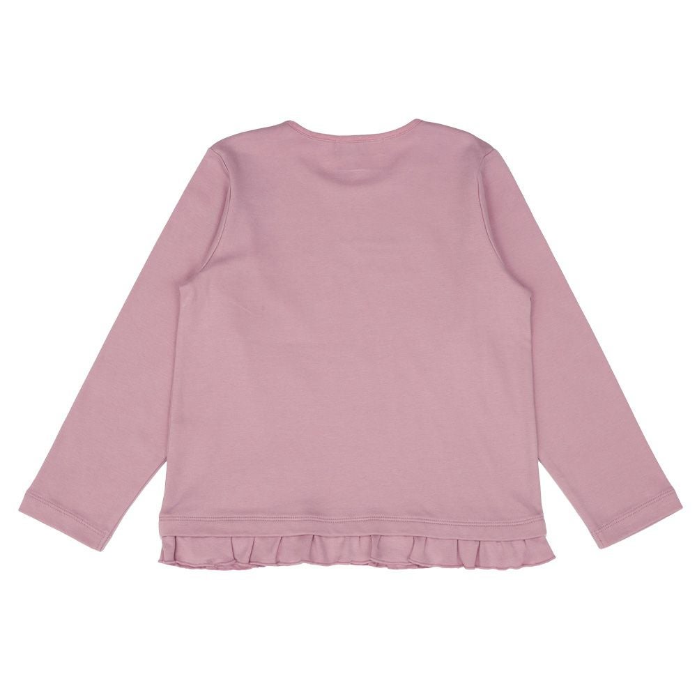 ベビー服 女の子 綿100％　裾フリル 刺繍 ロゴ Tシャツ ピンク(02) 背面