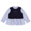ベビー服 女の子 切り替え フリル袖 シャツ ネイビー(06) 正面