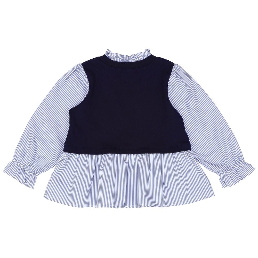 ベビー服 女の子 切り替え フリル袖 シャツ ネイビー(06) 背面