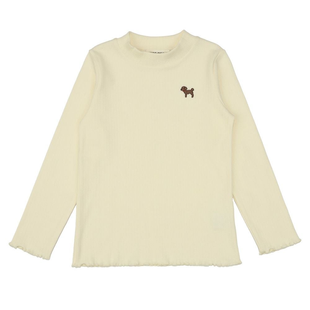 子供服 女の子 ワンポイント ドッグ 犬 刺繍 長袖 Tシャツ アイボリー(12) トルソー正面