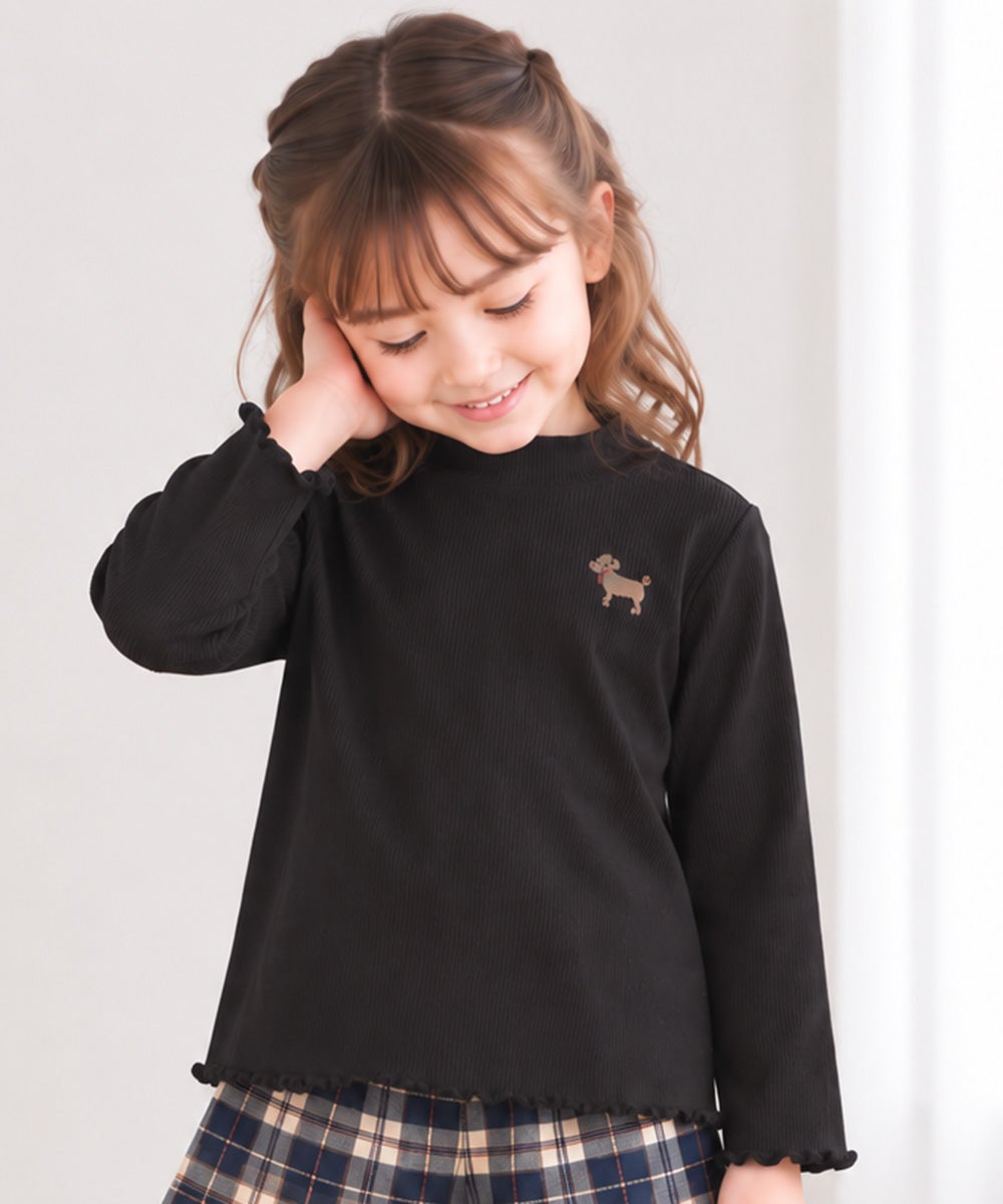 子供服 女の子 ワンポイント ドッグ 犬 刺繍 長袖 Tシャツ