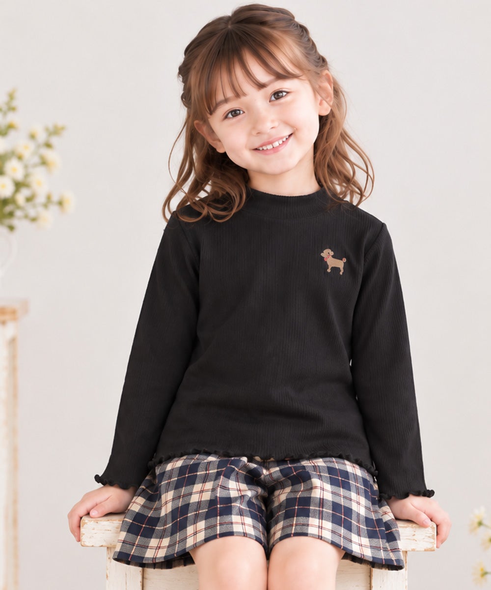 子供服 女の子 ワンポイント ドッグ 犬 刺繍 長袖 Tシャツ