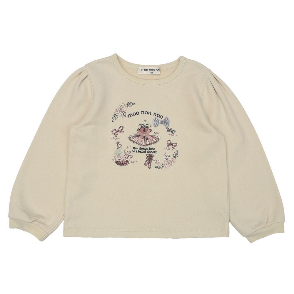 ベビー服 女の子 バレエモチーフ 刺繍 裏毛トレーナー アイボリー(12) 正面