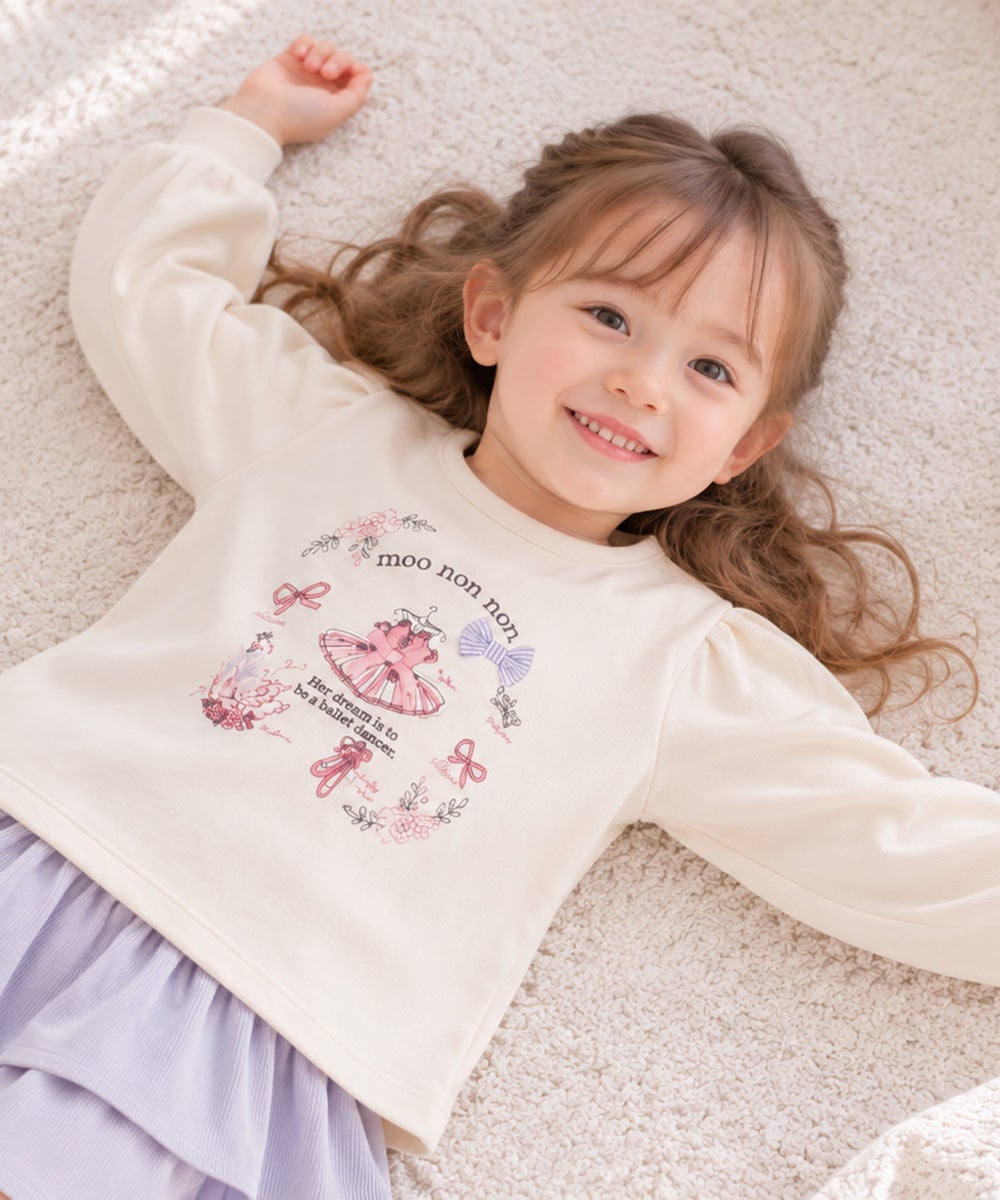 ベビー服 女の子 バレエモチーフ 刺繍 裏毛トレーナー アイボリー(12)