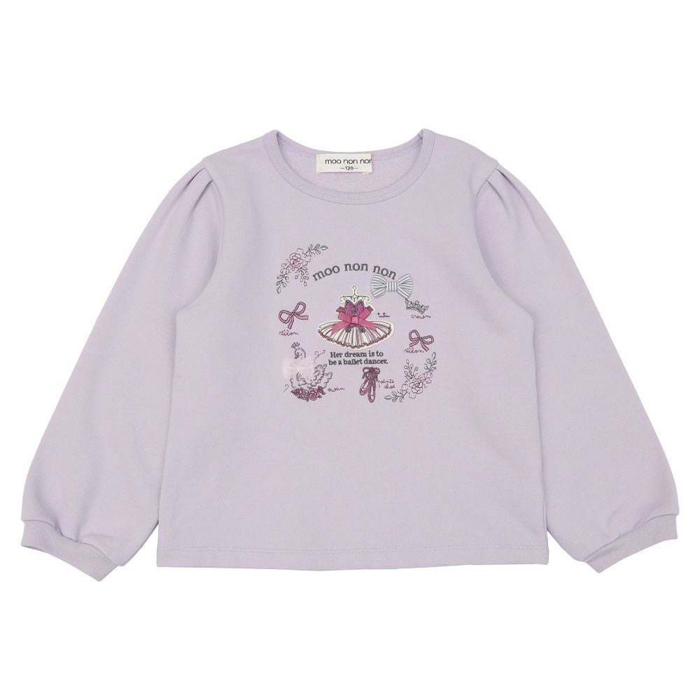 ベビー服 女の子 バレエモチーフ 刺繍 裏毛トレーナー パープル(91) 正面