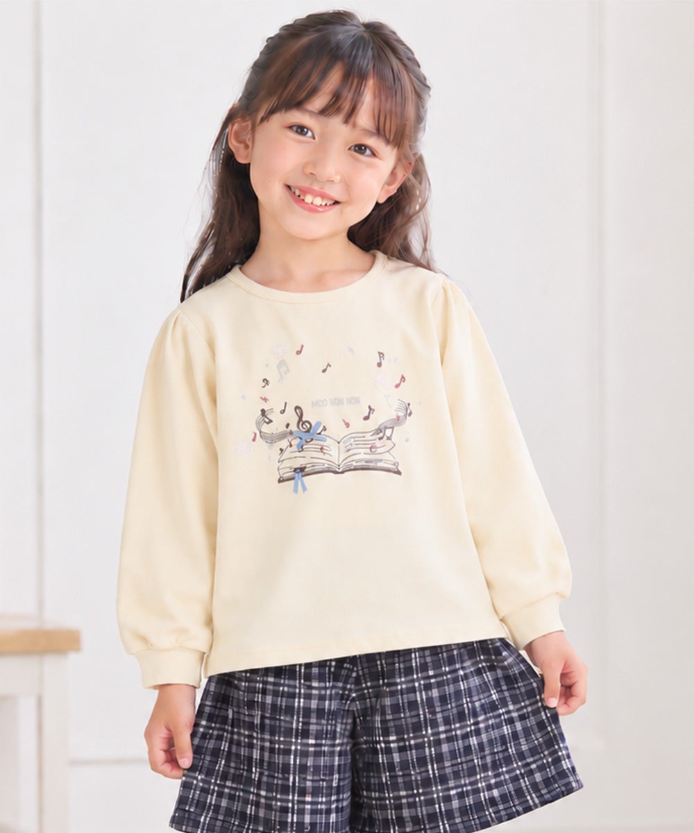 ベビー服 女の子 音符　刺繍　ラインストーン トレーナー アイボリー(12)
