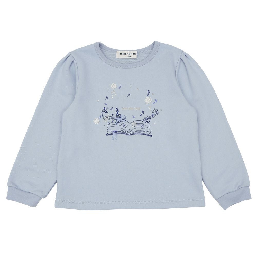 ベビー服 女の子 音符　刺繍　ラインストーン トレーナー ブルー(61) 正面