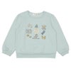 ベビー服 女の子 冬モチーフ　刺繍 裏起毛トレーナー グリーン(08) 正面