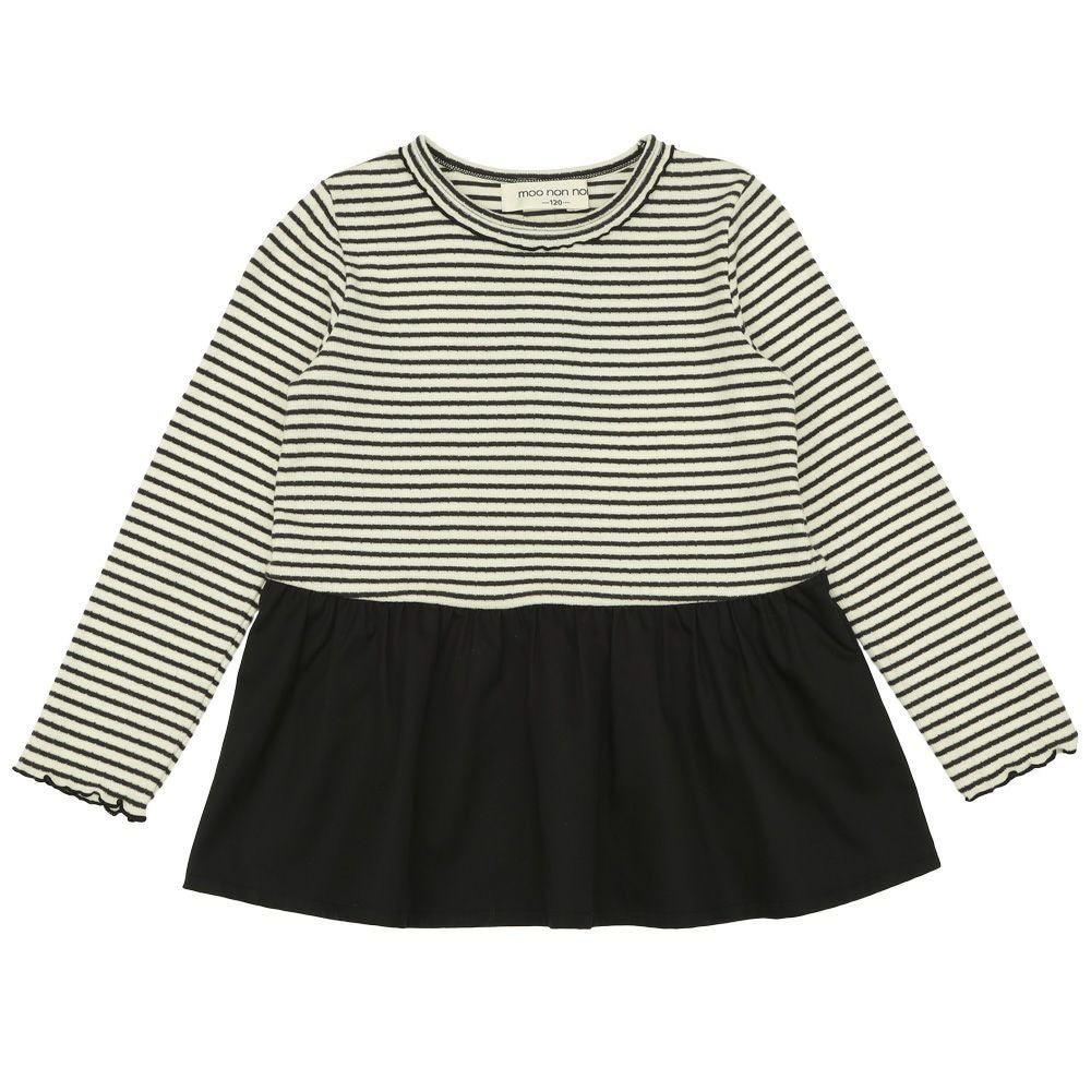 子供服 女の子 おしゃれ かわいい ガーリーカジュアル ボーダー柄 りぼん プレゼント ギフト ホワイト×ブラック(10) 正面