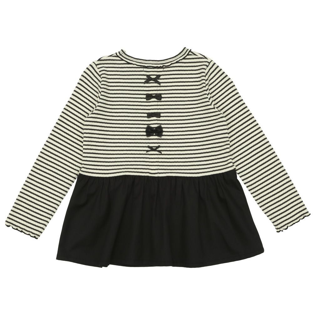 子供服 女の子 おしゃれ かわいい ガーリーカジュアル ボーダー柄 りぼん プレゼント ギフト ホワイト×ブラック(10) 背面