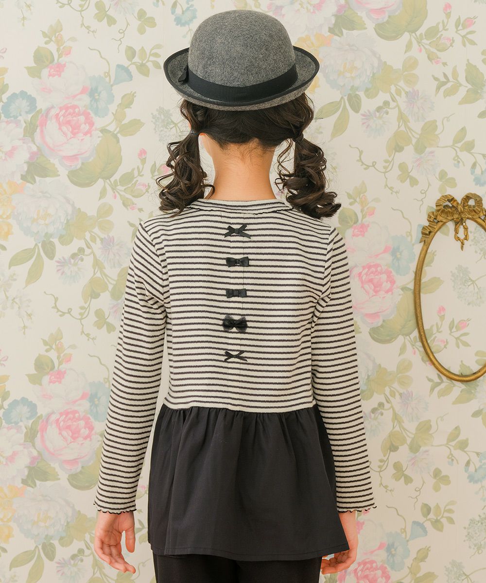 子供服 女の子 おしゃれ かわいい ガーリーカジュアル ボーダー柄 りぼん プレゼント ギフト ホワイト×ブラック(10) モデル画像2