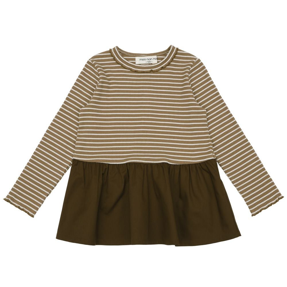 子供服 女の子 おしゃれ かわいい ガーリーカジュアル ボーダー柄 りぼん プレゼント ギフト ブラウン(05) 正面