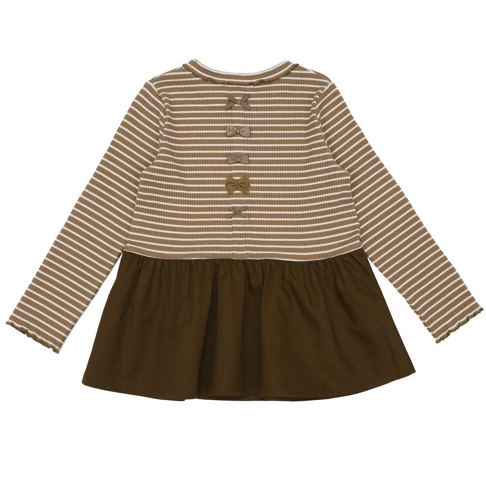 子供服 女の子 おしゃれ かわいい ガーリーカジュアル ボーダー柄 りぼん プレゼント ギフト ブラウン(05) 背面