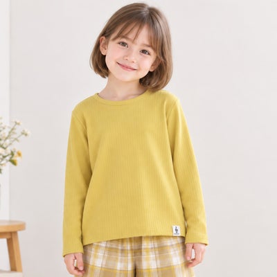 ベビー服 女の子 音符ロゴ付き リブ素材 長袖 Tシャツ